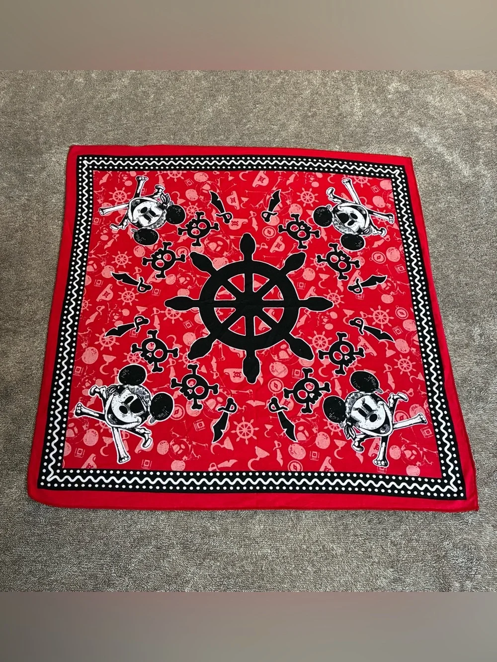 Disney Cruise Line Pirate Night Red Scarf/Bandana Mickey Minnie 21X21” Vacation